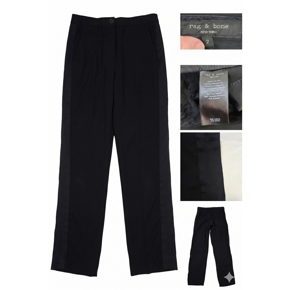 Rag & Bone New‎ York Tuxedo Pants Side Stripe Black Made in USA Womens 2 Chino